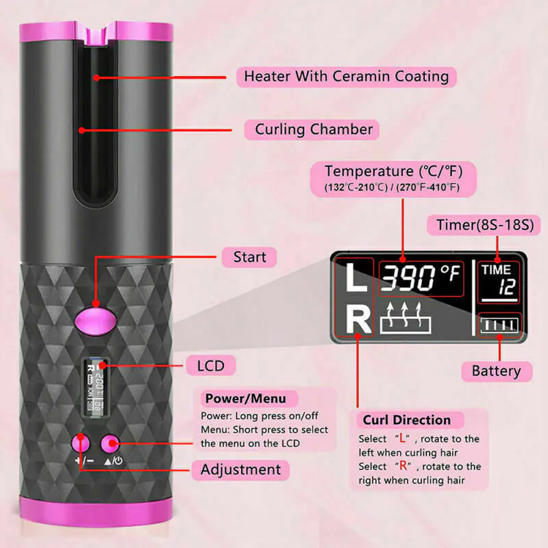 Wireless Ceramic Auto Rotating Hair Curler