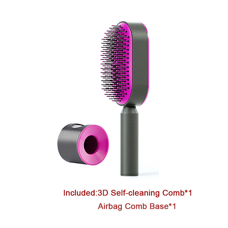 One Click Push Button Self Cleaning Hair Brush