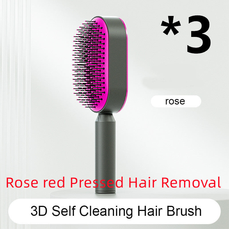 One Click Push Button Self Cleaning Hair Brush