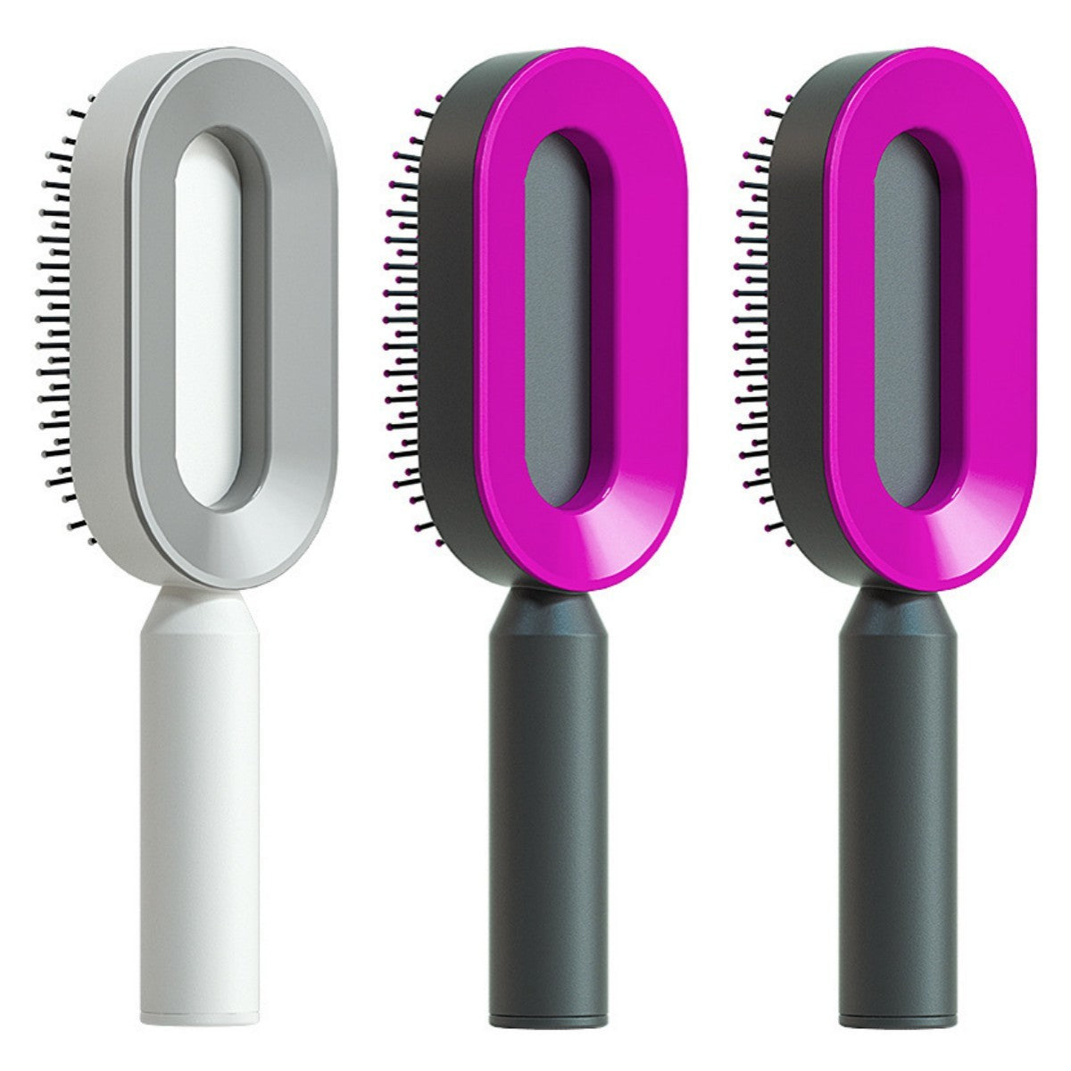 One Click Push Button Self Cleaning Hair Brush