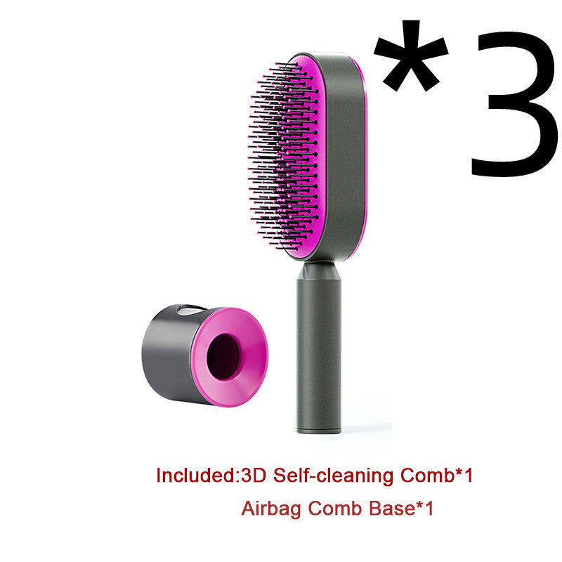 One Click Push Button Self Cleaning Hair Brush