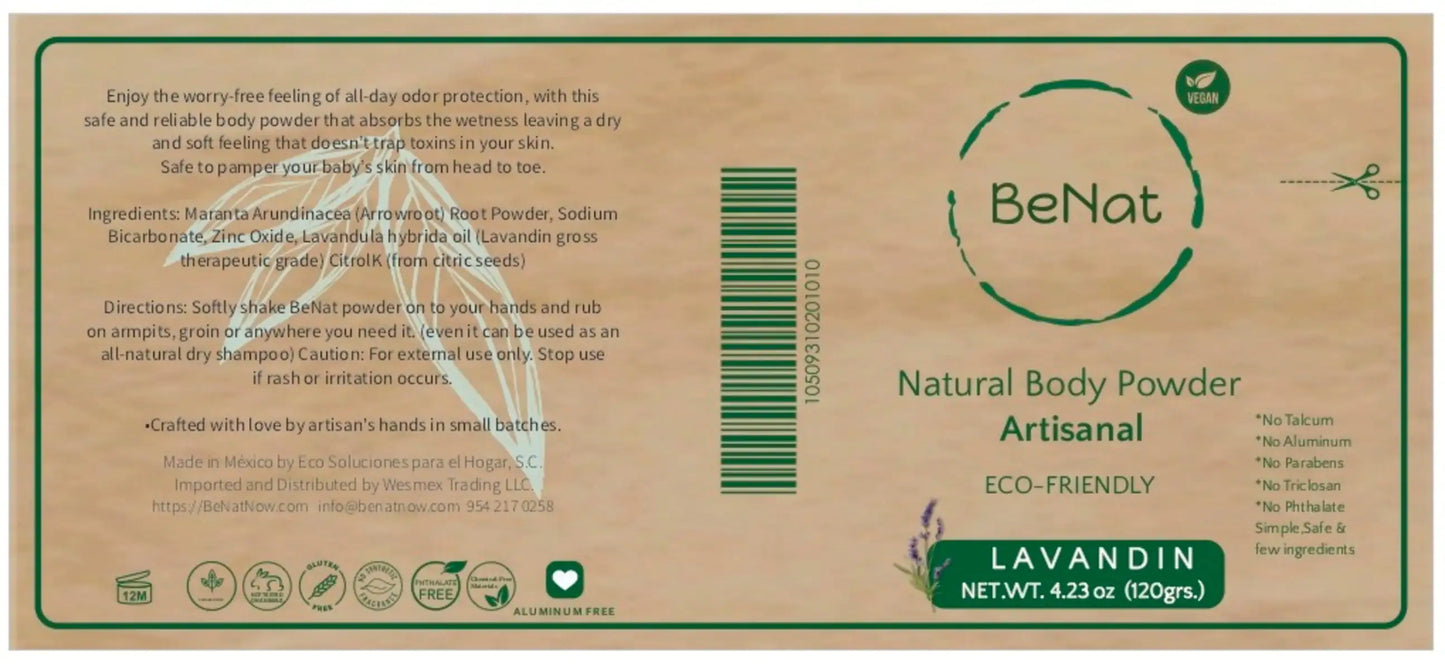 BeNat All-Natural Body Powder. Eco-Friendly.