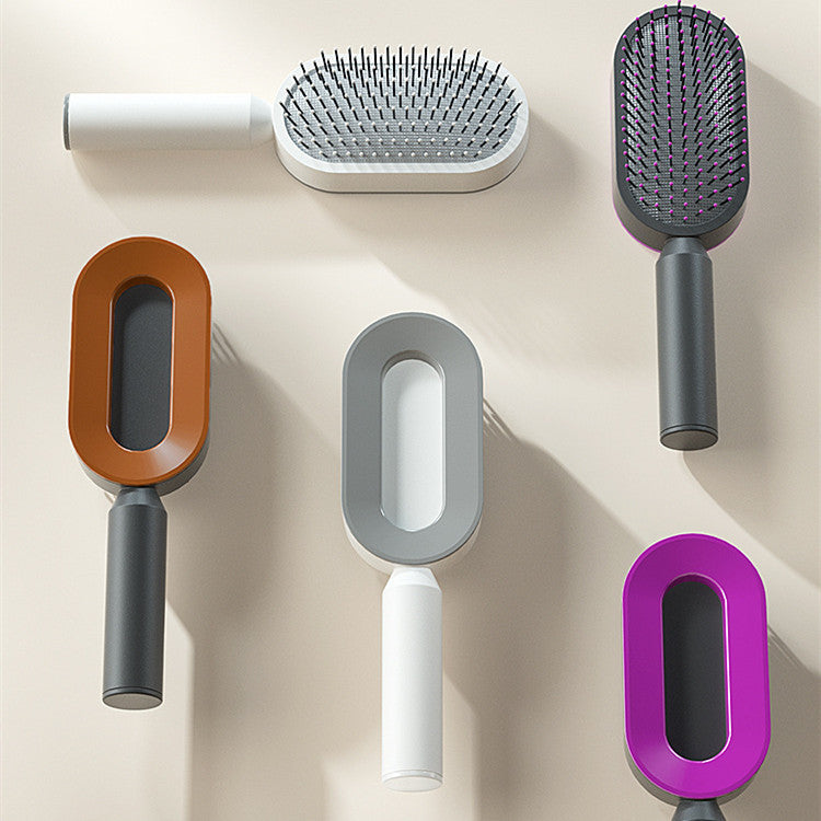 One Click Push Button Self Cleaning Hair Brush