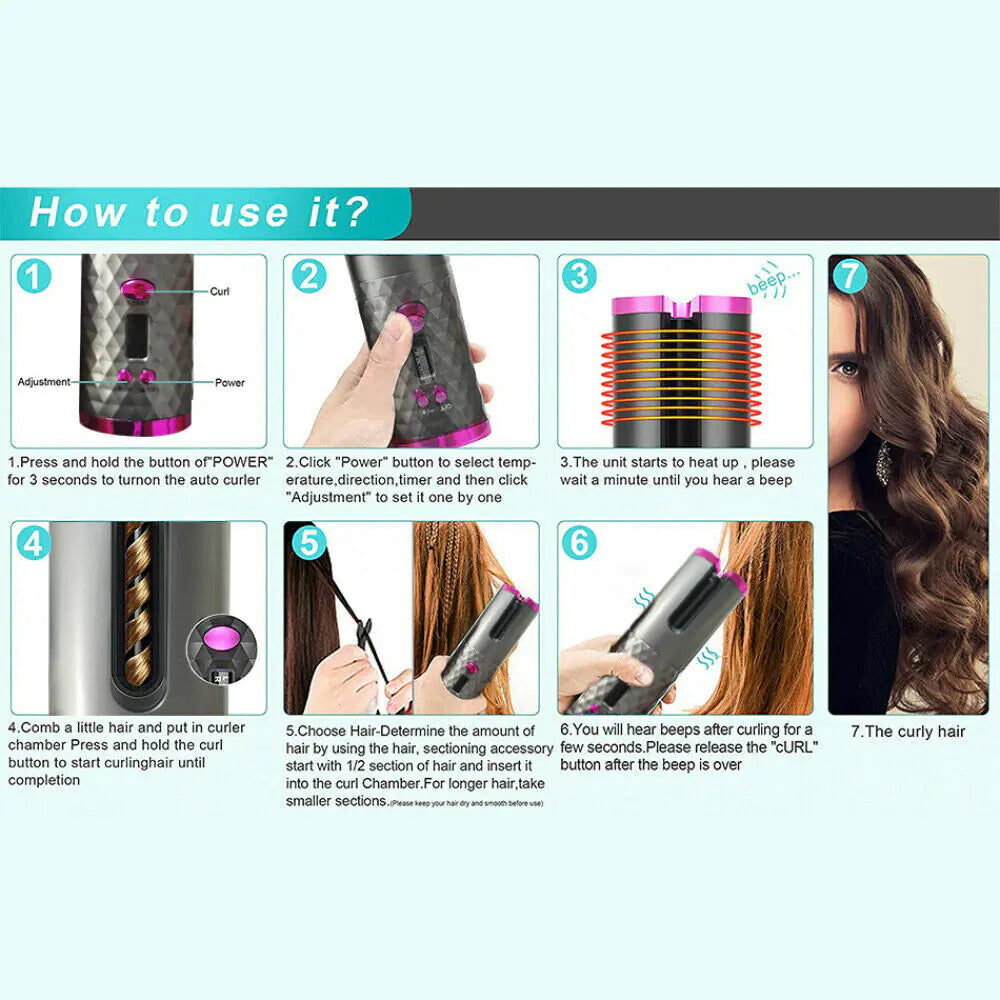 Wireless Ceramic Auto Rotating Hair Curler